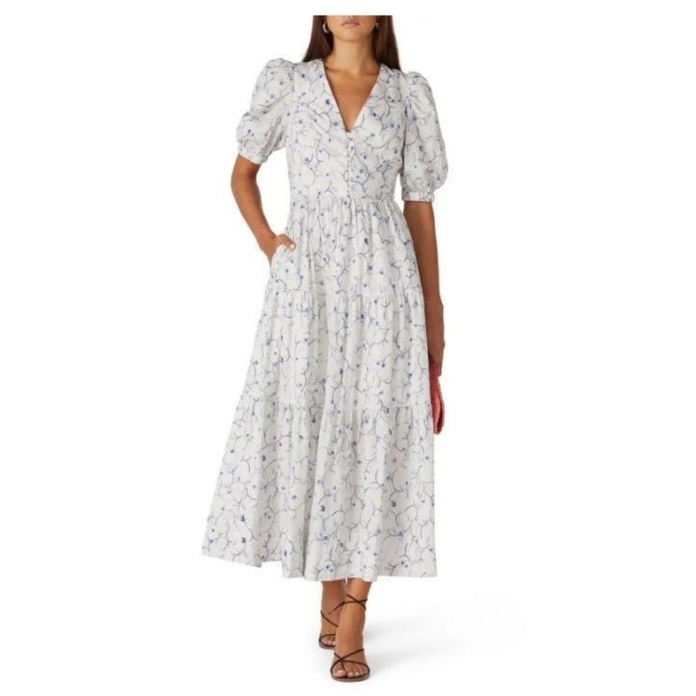 Nicholas Celie Maxi Dress 6 Floral Print V-Neck Purple/White